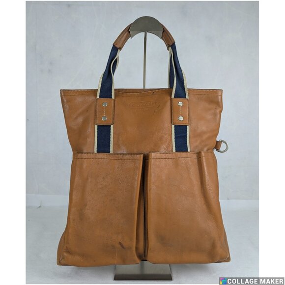 Coach Brown 2-Way Shoulder & Tote Brown Leather Bag Heritage Stripe Made Vietnam - Picture 1 of 16